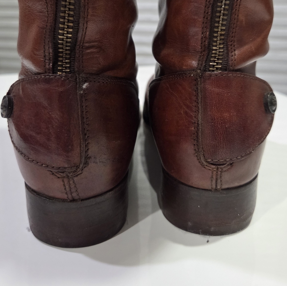 FRYE Melissa Cognac Leather Back Zipper Strap Riding Boot Flexstep Men's 5.5 - Picture 5 of 11